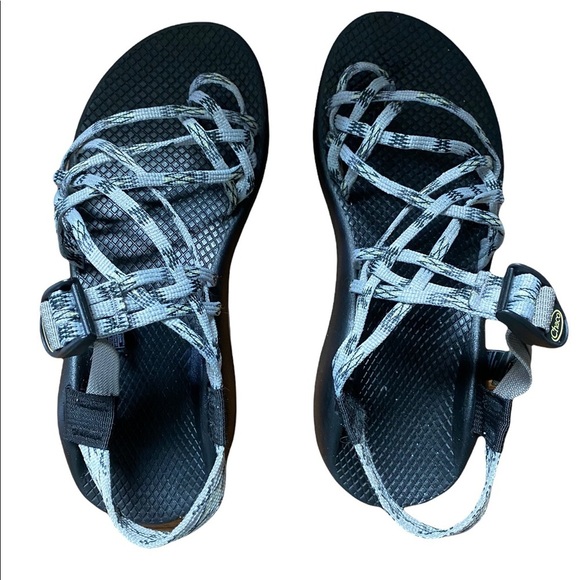 Chaco Shoes - Chaco Women’s Sz 9 Black Gray Strappy Toe Rubber Outdoor Hiking Camping Sandals